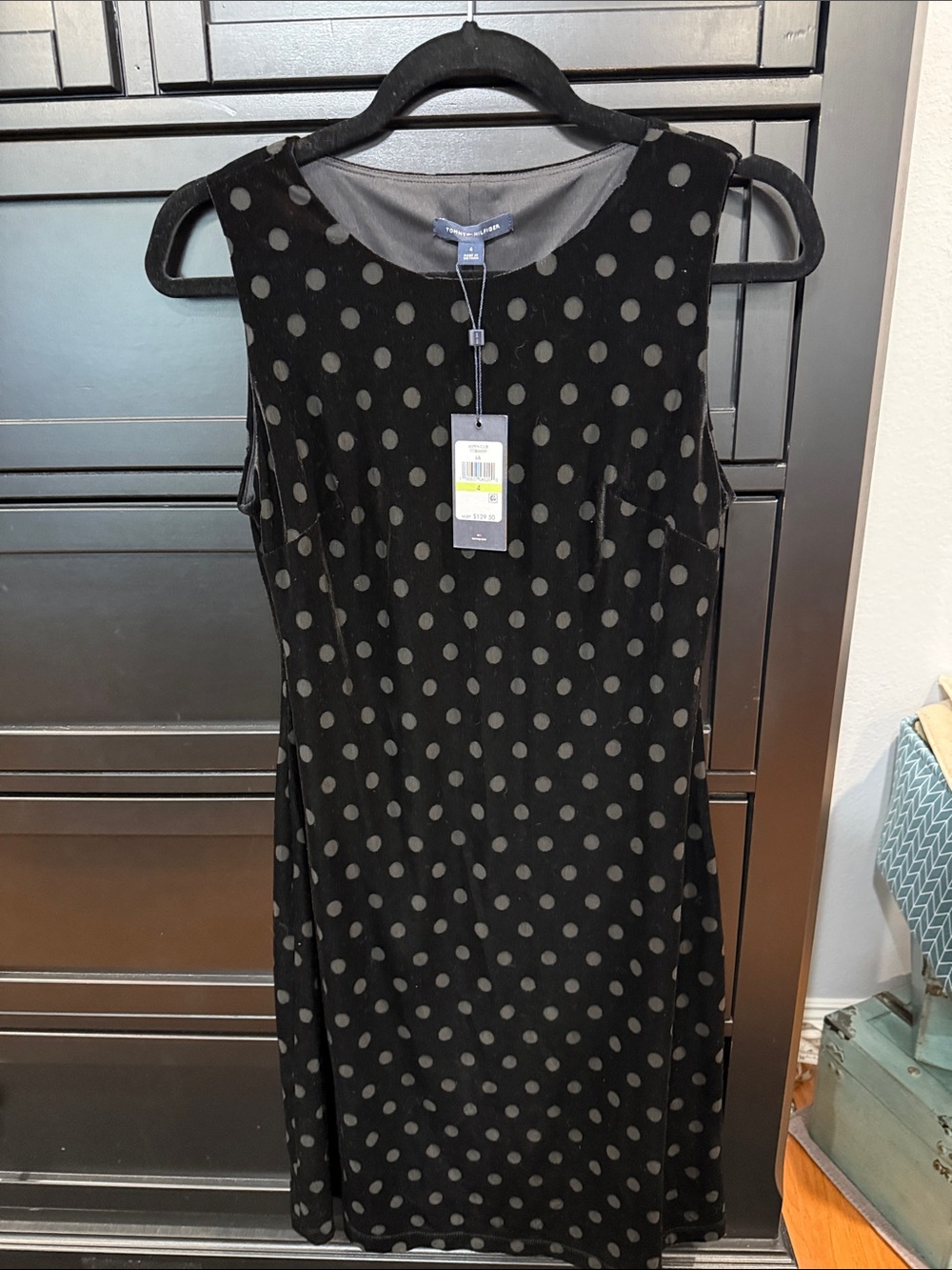 Tommy Hilfiger Black Dress with Gray Polka Dots